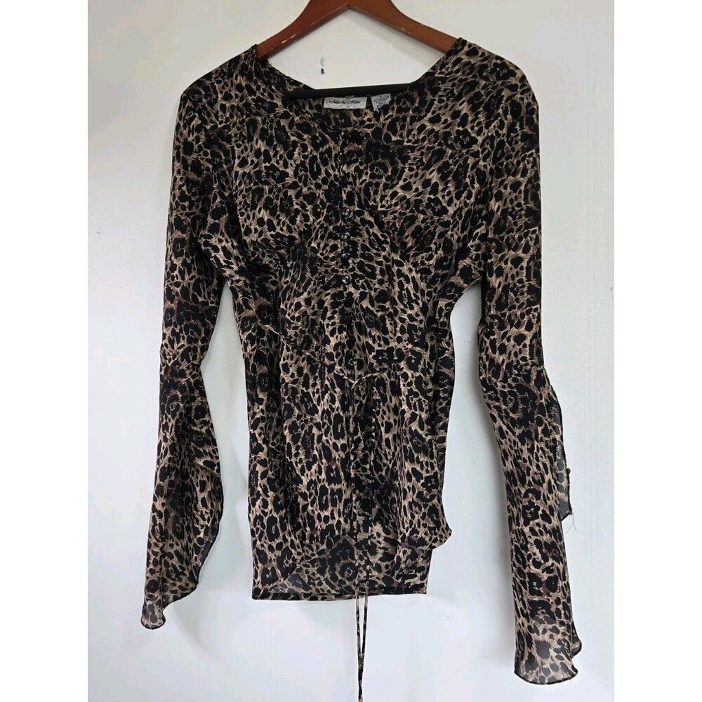 VTG Marla Kim Blouse Small Long Sleeve Babydoll Cheetah Animal Y2K Retro Artsy
